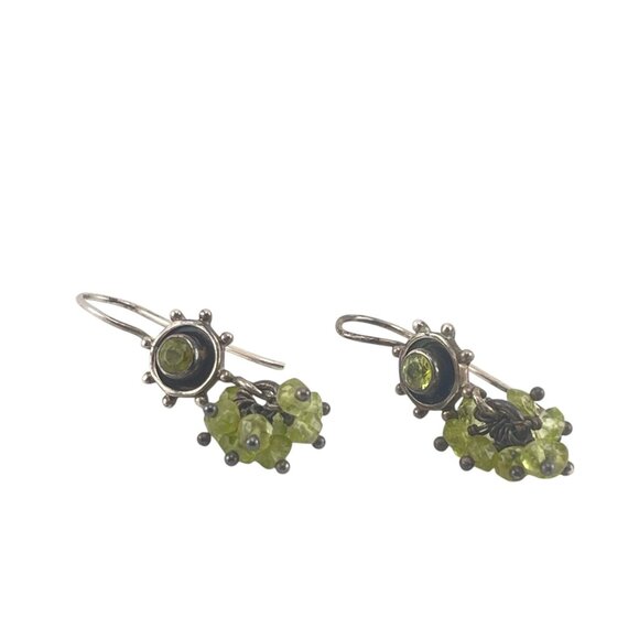 Exquisite 925 India Sterling Silver & Peridot Handmade Dangle Earrings - Picture 8 of 8